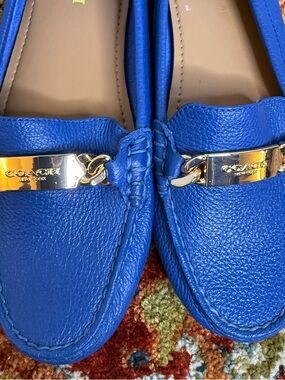 Coach Royal Blue Leather Loafers with Gold Plaque